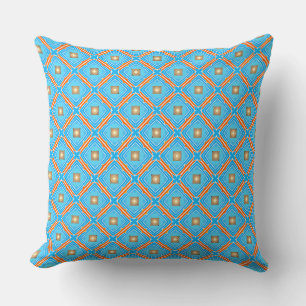 Fountain Blue Squares Orange Laced Cushion