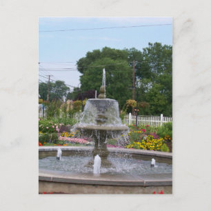 Fountain & Flowers in A Beautiful Railfan Garden Postcard
