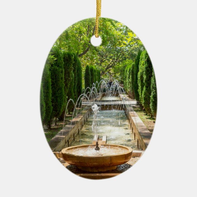 Fountain in Almudaina Gardens - Palma de Mallorca Ceramic Tree Decoration (Front)