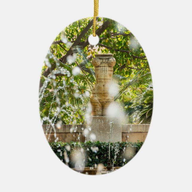Fountain in Almudaina Gardens - Palma de Mallorca Ceramic Tree Decoration (Front)