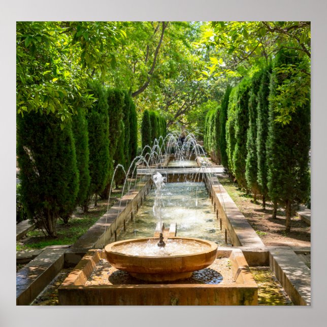 Fountain in Almudaina Gardens - Palma de Mallorca Poster (Front)