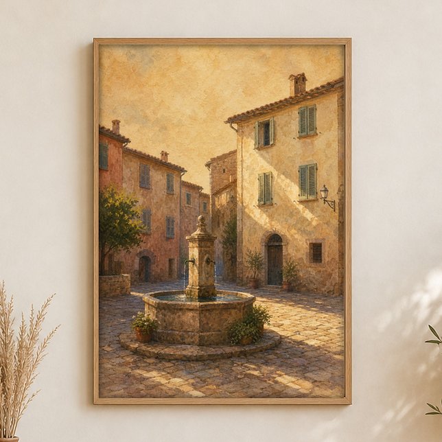 Fountain in the Quiet Square Watercolour Poster (Shown framed for scale. Poster ships unframed; frames are an optional add-on.)