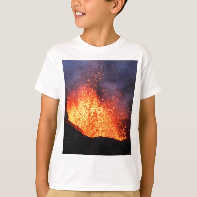 Fountain of hot lava erupts from crater volcano T-Shirt (Front)
