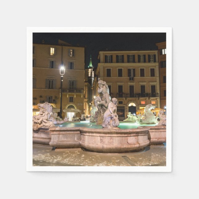 Fountain of Neptune in the Piazza Navona - Rome Napkin (Front)