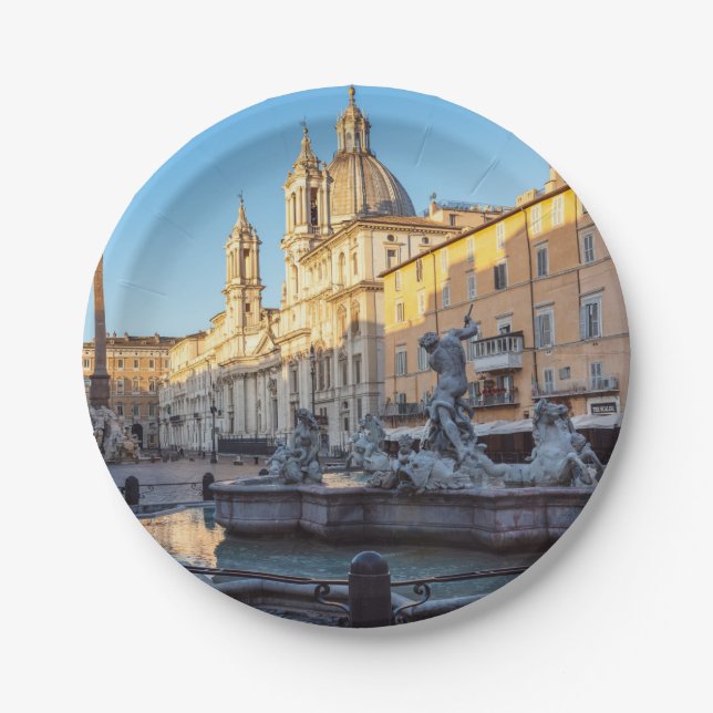 Fountain of Neptune in the Piazza Navona - Rome Paper Plate (Front)
