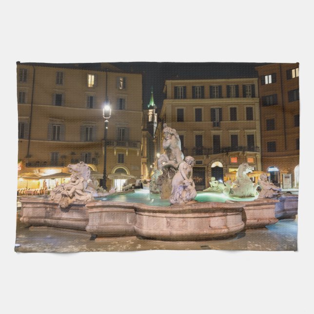 Fountain of Neptune in the Piazza Navona - Rome Tea Towel (Horizontal)