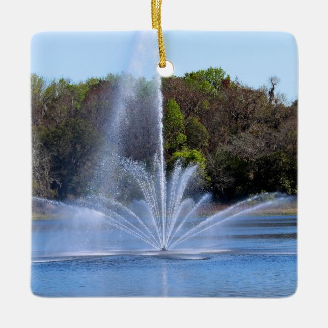 Fountain On A Pond Ceramic Ornament (Front)