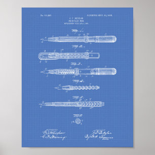 Fountain Pen 1905 Patent Art Blueprint Poster