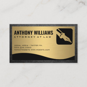  Fountain Pen Logo   Gold Metallic Leather Trim Business Card