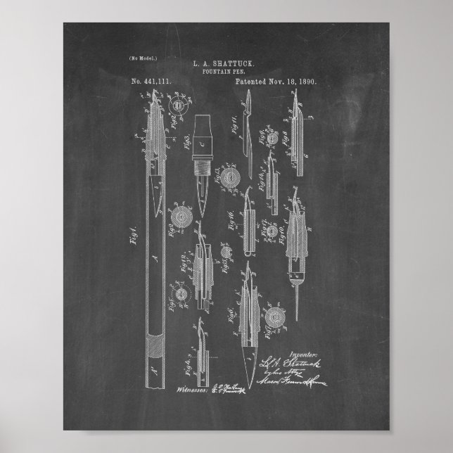 Fountain Pen Patent - Chalkboard Poster (Front)