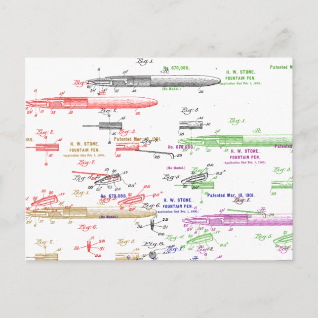 Fountain pen patent postcard (Front)