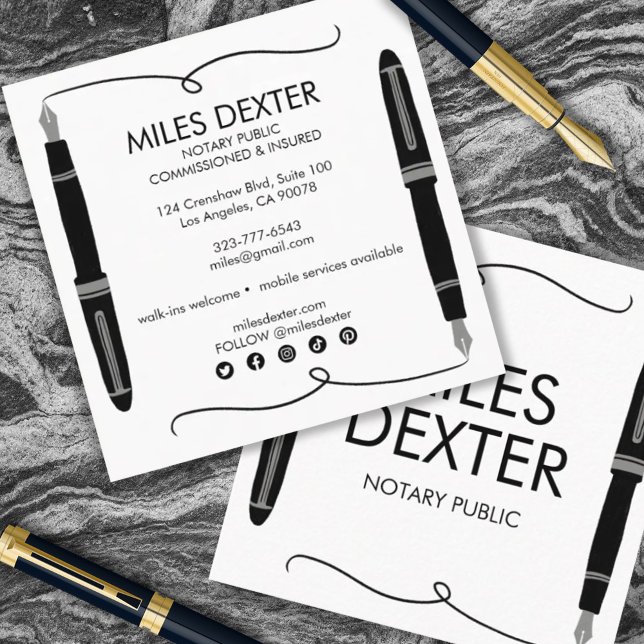 Fountain Pen Signature Logo Notary Public Legal Square Business Card (Creator Uploaded)