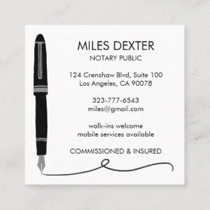 Fountain Pen Signature Logo Notary Public Legal  Square Business Card