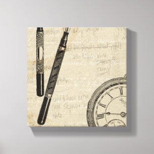 Fountain Pens and Watchface with Notes Canvas Print