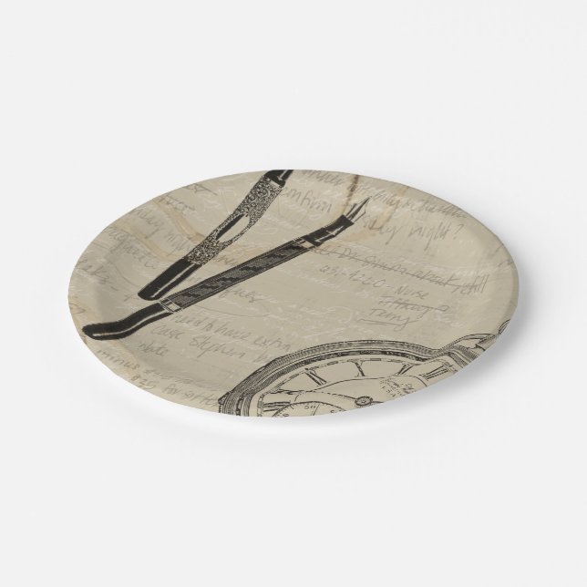 Fountain Pens and Watchface with Notes Paper Plate (Angled)