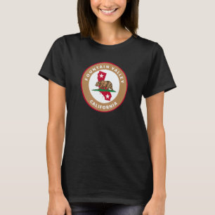 Fountain Valley California CA Flag and Bear Badge  T-Shirt