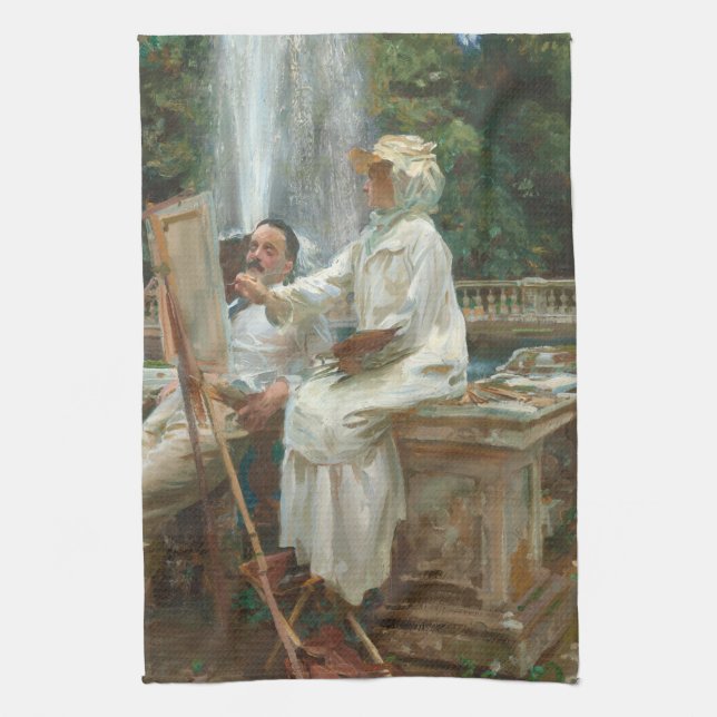 Fountain Villa Torlonia Frascati, Italy by Sargent Tea Towel (Vertical)