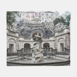 Fountain with Neptune statue in Prague Fleece Blanket