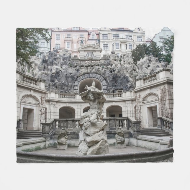 Fountain with Neptune statue in Prague Fleece Blanket (Front (Horizontal))