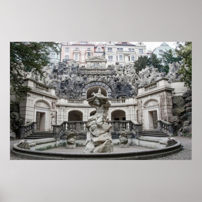 Fountain with Neptune statue in Prague Poster (Front)