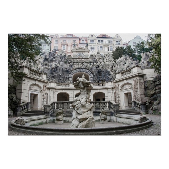 Fountain with Neptune statue in Prague Poster (Front)