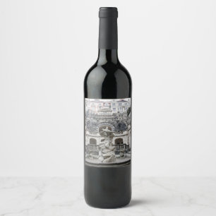 Fountain with Neptune statue in Prague Wine Label