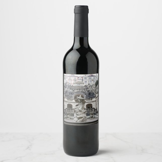 Fountain with Neptune statue in Prague Wine Label (Front)