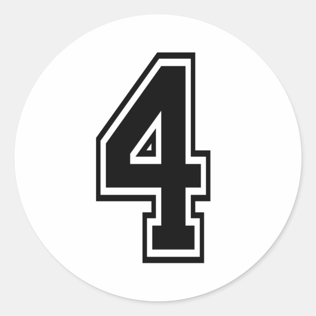 Four 4 Black Sports Font Classic Round Sticker (Front)