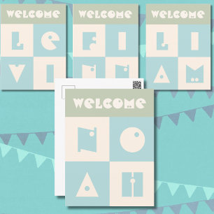 Four 4 letter baby name new parents congratulation postcard