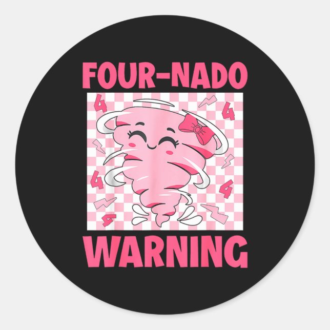 Four 4 Nado Warning Nk Tornado Themed Birthday Gir Classic Round Sticker (Front)