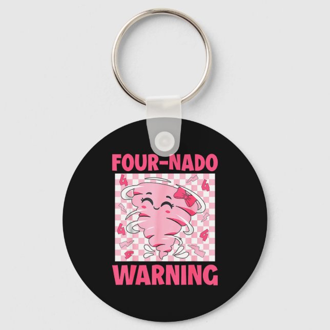 Four 4 Nado Warning Nk Tornado Themed Birthday Gir Key Ring (Front)