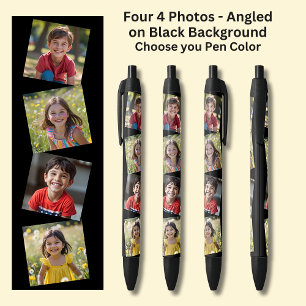 Four 4 Square Photos Angled on Black on Black Black Ink Pen