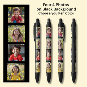 Four 4 Square Photos on Black on Black Ink Pen