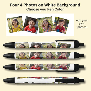 Four 4 Square Photos on White on Black Blue Ink Pen