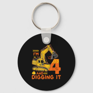 Four 4yr 4th Birthday Construction Boy 4 Years Old Key Ring