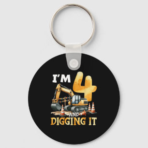 Four 4yr 4th Birthday Construction Boy 4 Years Old Key Ring