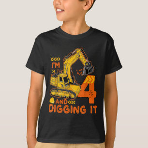 Four 4yr 4th Birthday Construction Boy 4 Years Old T-Shirt