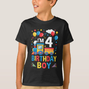 Four 4yr 4th Kids Boys Girls Train Birthday Boy 4 T-Shirt
