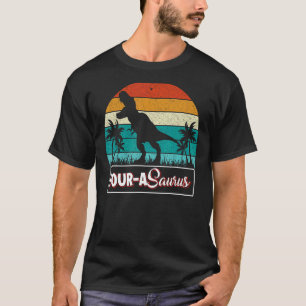 Four A Saurus Birthday Rex 4 Year Old Dino 4th Din T-Shirt