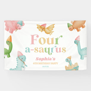 Four A-Saurus Dinosaur 4th Fourth Birthday Party Banner