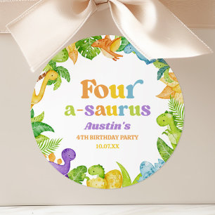Four A-Saurus Dinosaur 4th Fourth Birthday Party Classic Round Sticker