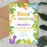 Four A-Saurus Dinosaur 4th Fourth Birthday Party Invitation<br><div class="desc">This is a Four A-Saurus Dinosaur Fourth 4th Birthday Party Invitation!</div>