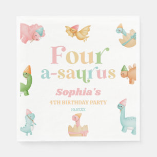 Four A-Saurus Dinosaur 4th Fourth Birthday Party Napkin