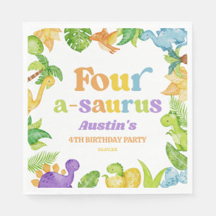 Four A-Saurus Dinosaur 4th Fourth Birthday Party Napkin