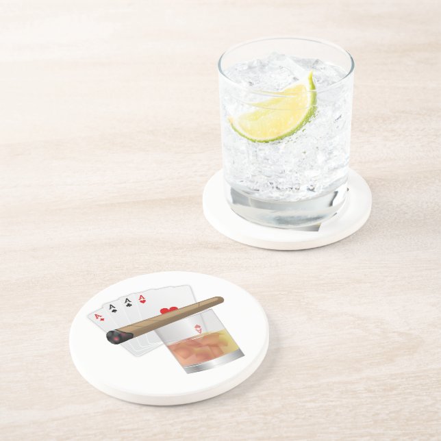 Four Aces, A Drink and A Cigar Coaster (Side)