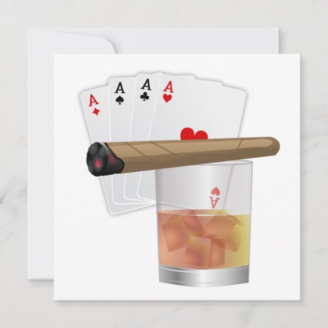 Four Aces, A Drink and A Cigar Invitation (Front)