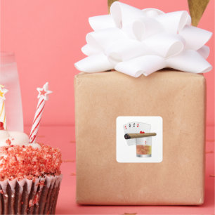 Four Aces, A Drink and A Cigar Square Sticker