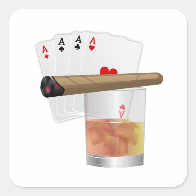 Four Aces, A Drink and A Cigar Square Sticker (Front)