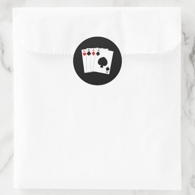 Four Aces Black Classic Round Sticker (Bag)