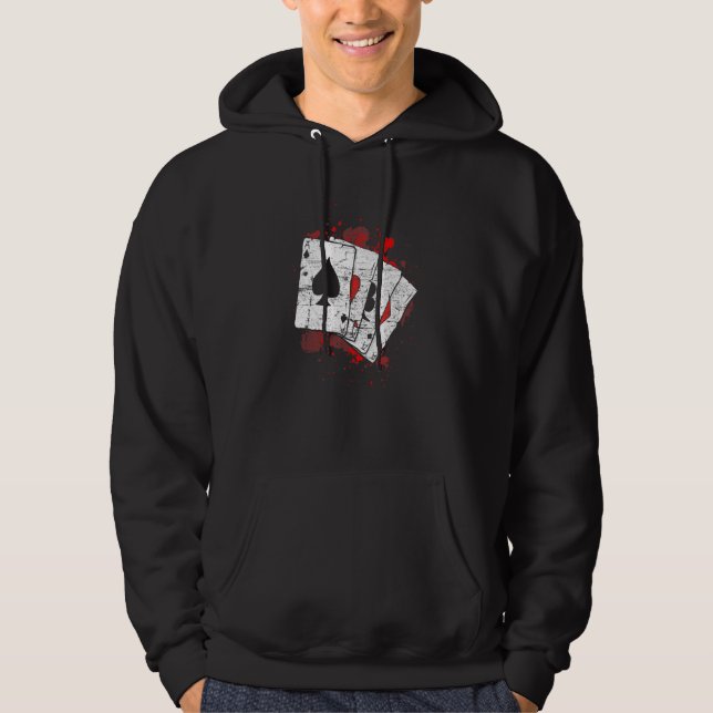 Four Aces Poker Playing Cards Casino Texas Holdem  Hoodie (Front)